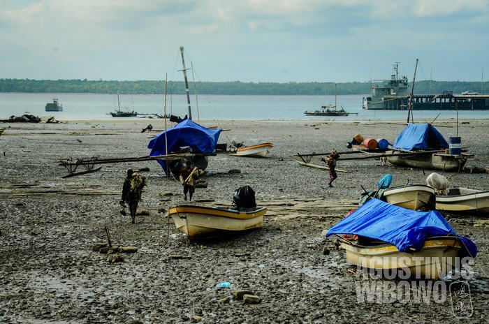 Pelabuhan Daru selalu ramai oleh perahu-perahu dari daerah pesisir dan Sungai Fly.