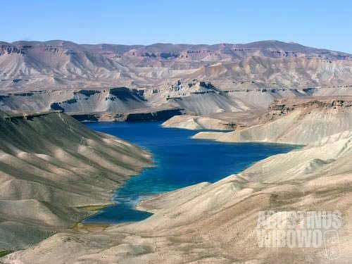 Band-e-Zulfiqar, the biggest among the five remaining lakes of Band-e-Amir. Band-e-Amir is believed to have been formed by the magic of Hazrat Ali, the fourth Caliph and the first Imam, and therefore the sites became a major pilgrimage, especially for the Afghan Shiites.